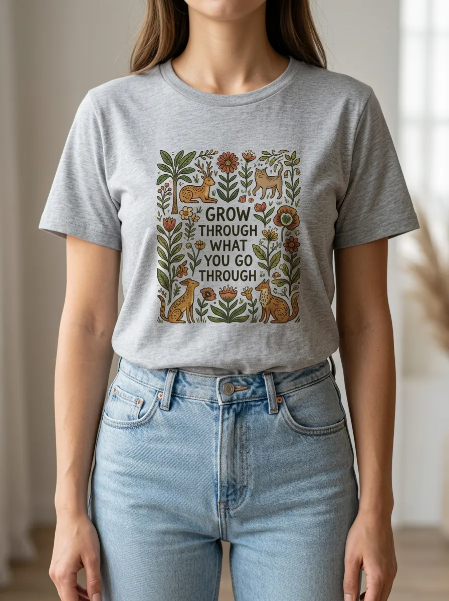 Botanical Animal Quote Grow Through What You Go Through T-Shirt