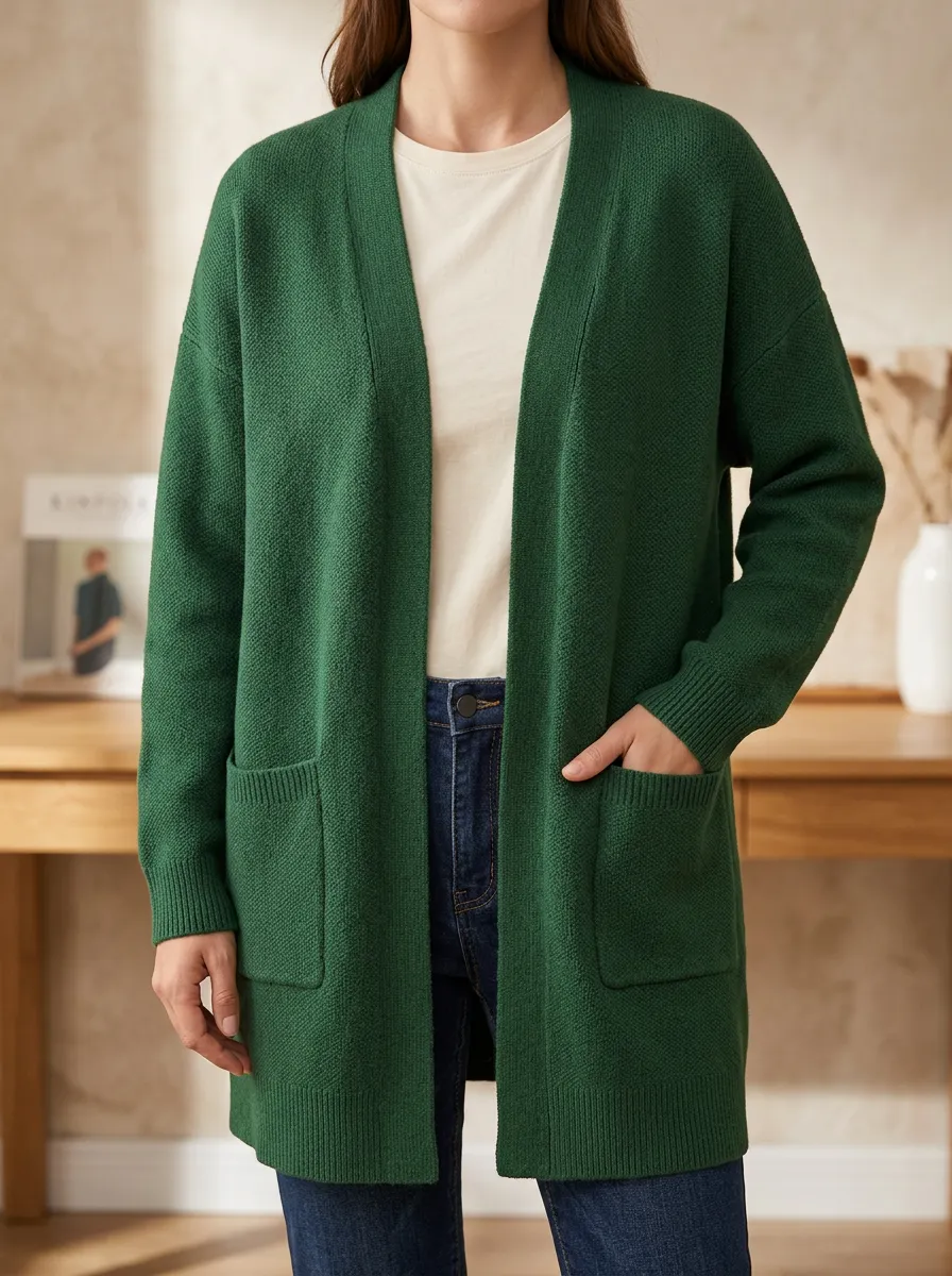 Women's Ribbed Knit Open Front Dropped Shoulder Cardigan