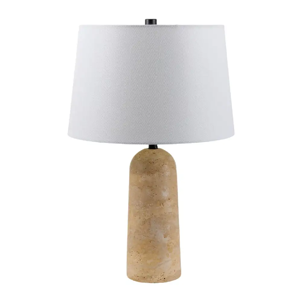 Art Deco Linen Shade Modern Travertine Table Lamp