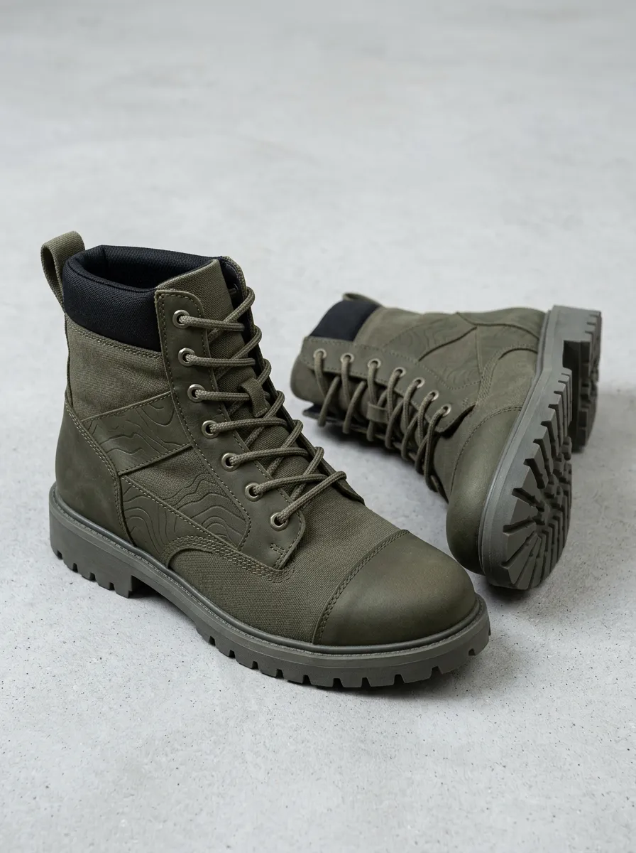 Unisex Classic Outdoor Enthusiast Topographic Pattern Print Work Boots