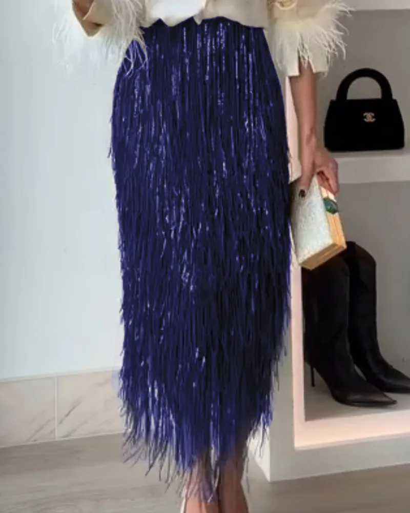 Tassel High Waist Midi Skirt