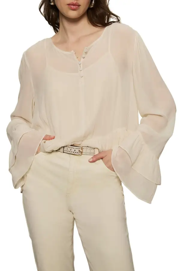 Mesh Ruffle Relaxed Blouse
