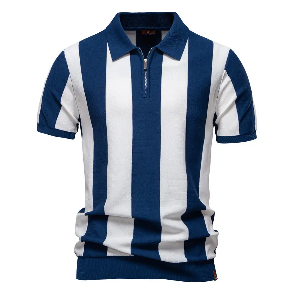 Half Zip Spread Collar Short Sleeve Fine Knit Polo Shirt