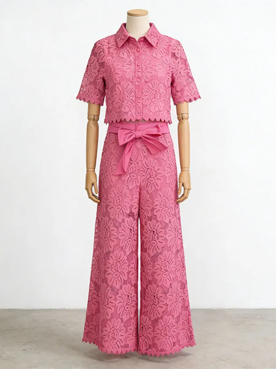 Celine Hollowed-Out Lace Two Piece Set