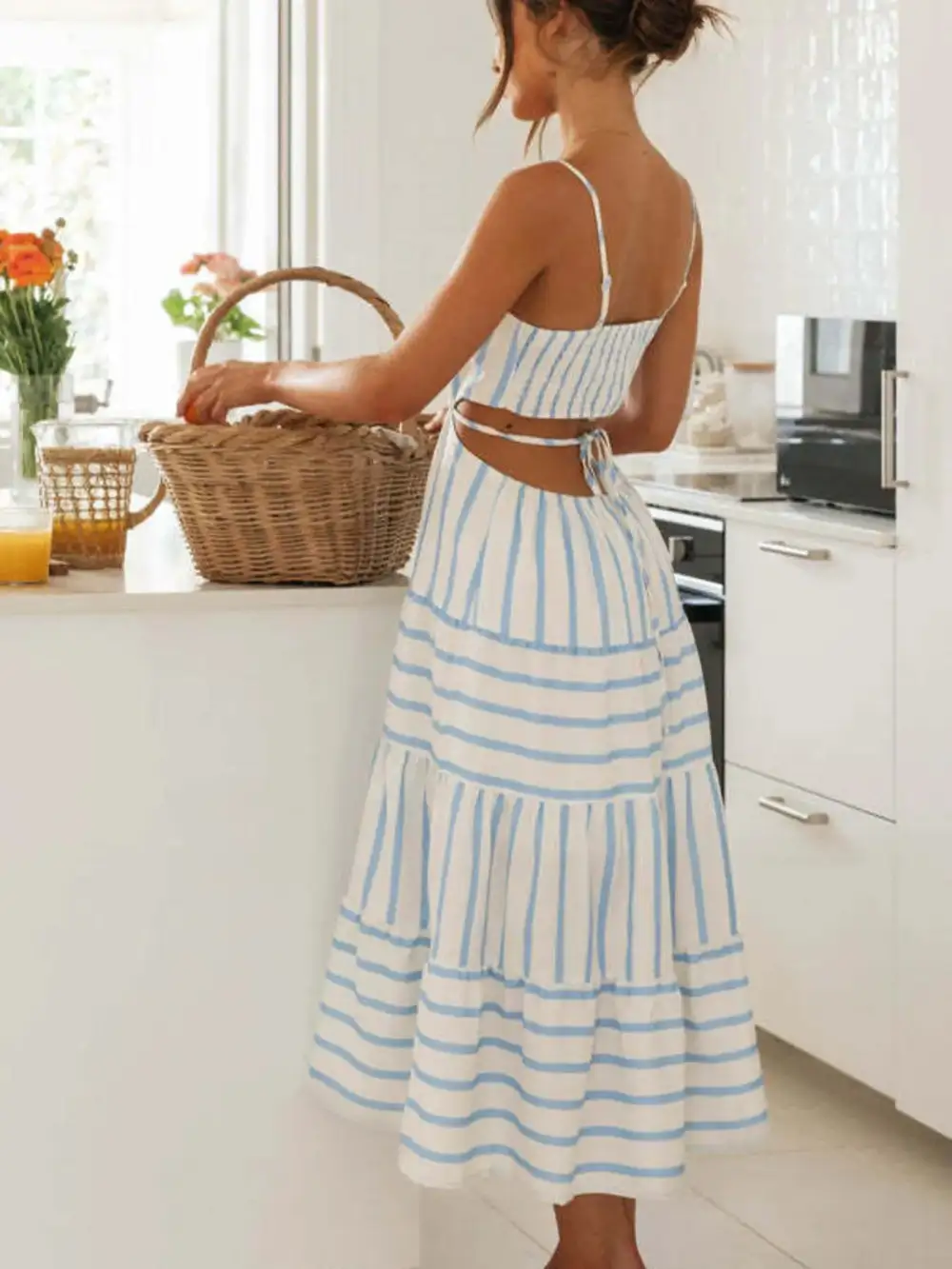 Tiered Striped Midi Dress