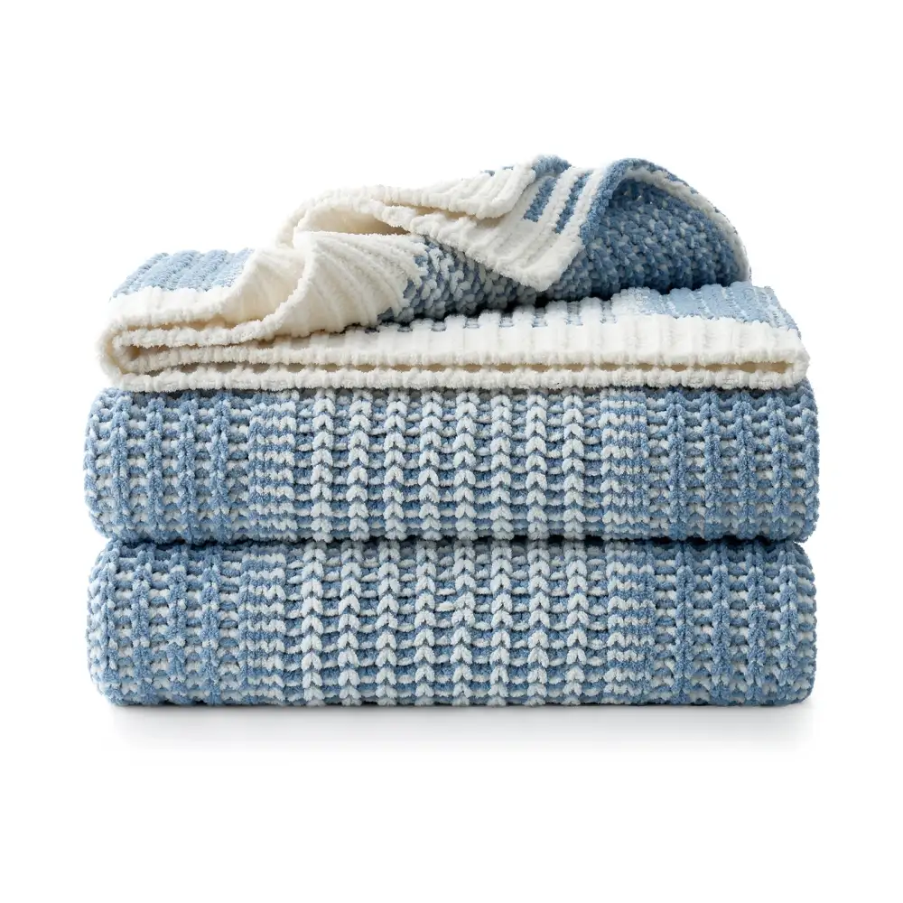 Moss-Stitch Chenille Two-Tone Throw Blanket