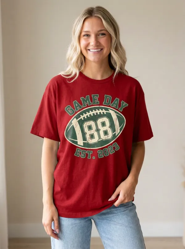 Women's Heritage Inspired Gridiron Ball Game Day Crewneck T-Shirt