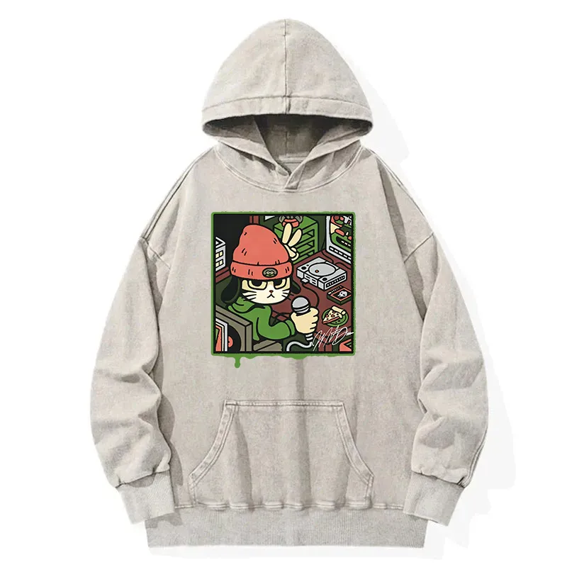 Funny Cat Print Relaxed Hoodie