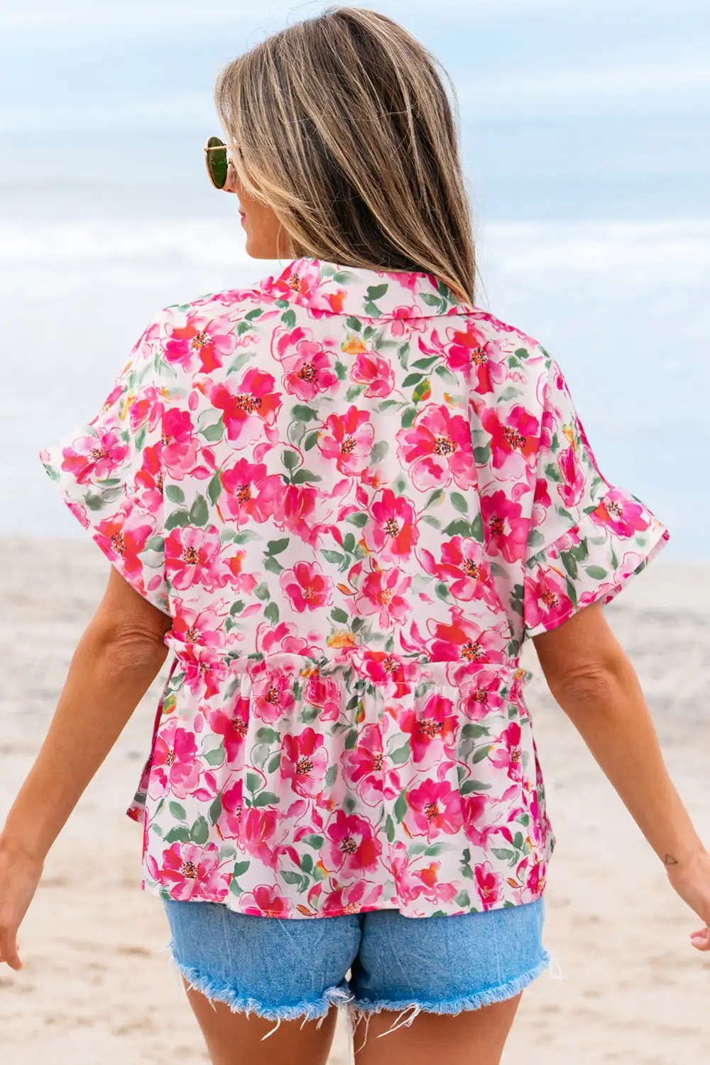 Floral Ruffled V-Neck Blouse