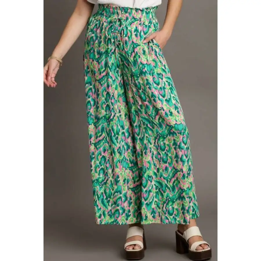 Full Size Mixed Print High Waist Wide Leg Pants Plus Size