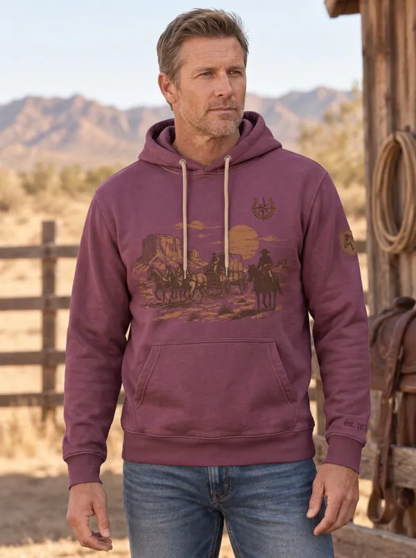 Range Rider Horse Wagon Desert Country Style Men's Western Sweatshirt