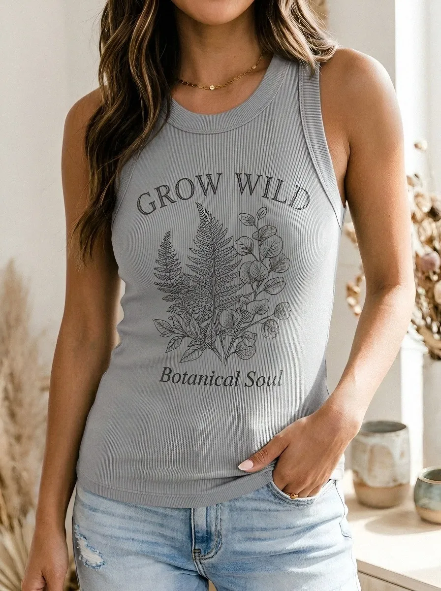 Women's Nature Lover Grow Wild Fern Botanical Printed Tank Top