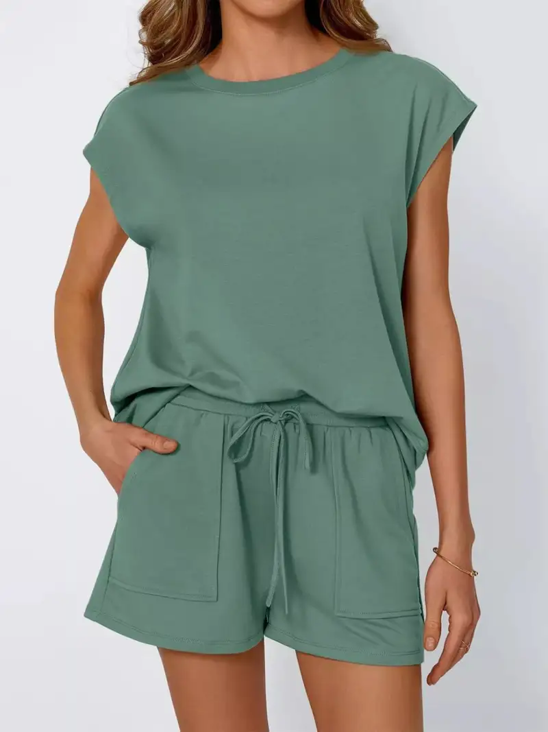 Refined Drawstring Pocketed Shirt and Shorts Matching Set