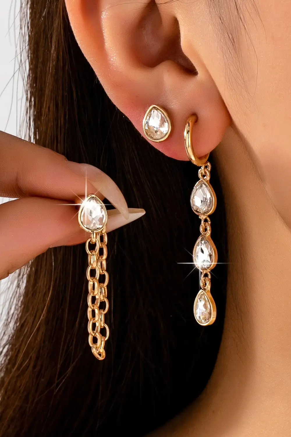 Teardrop Crystal Chain Hoop Drop