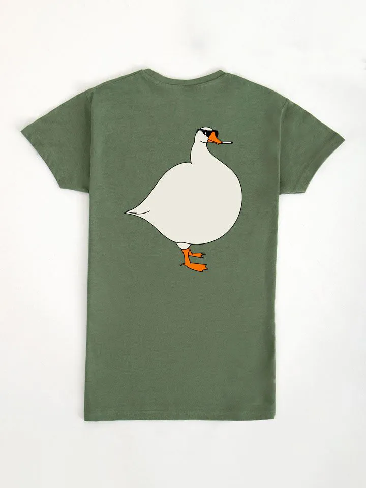 Cartoon Goose Graphic Olive Green T-Shirt