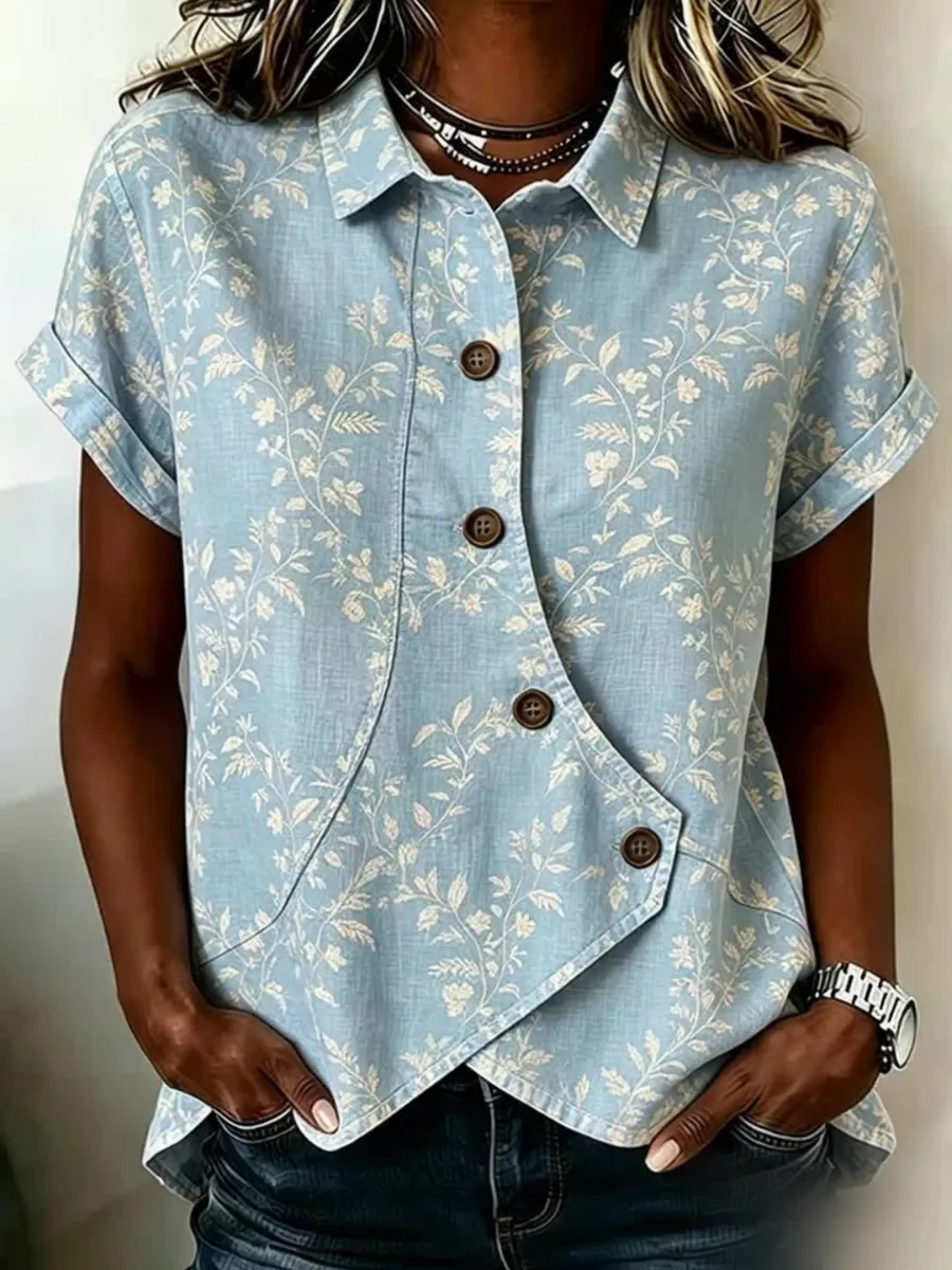 Women's Art Floral Printed Casual Shirt