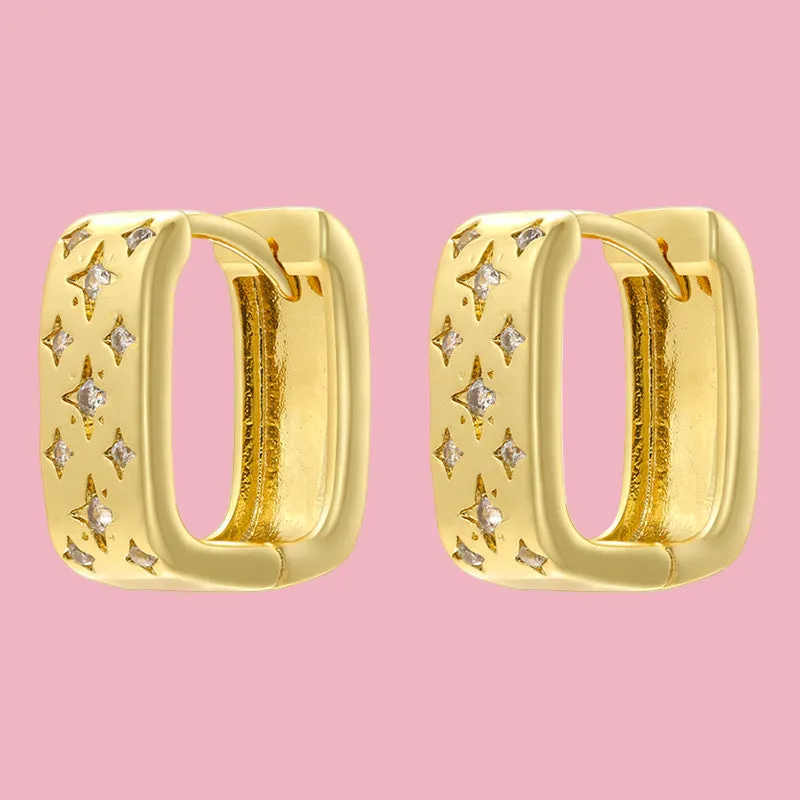 Square Sparkle Hoop Earrings