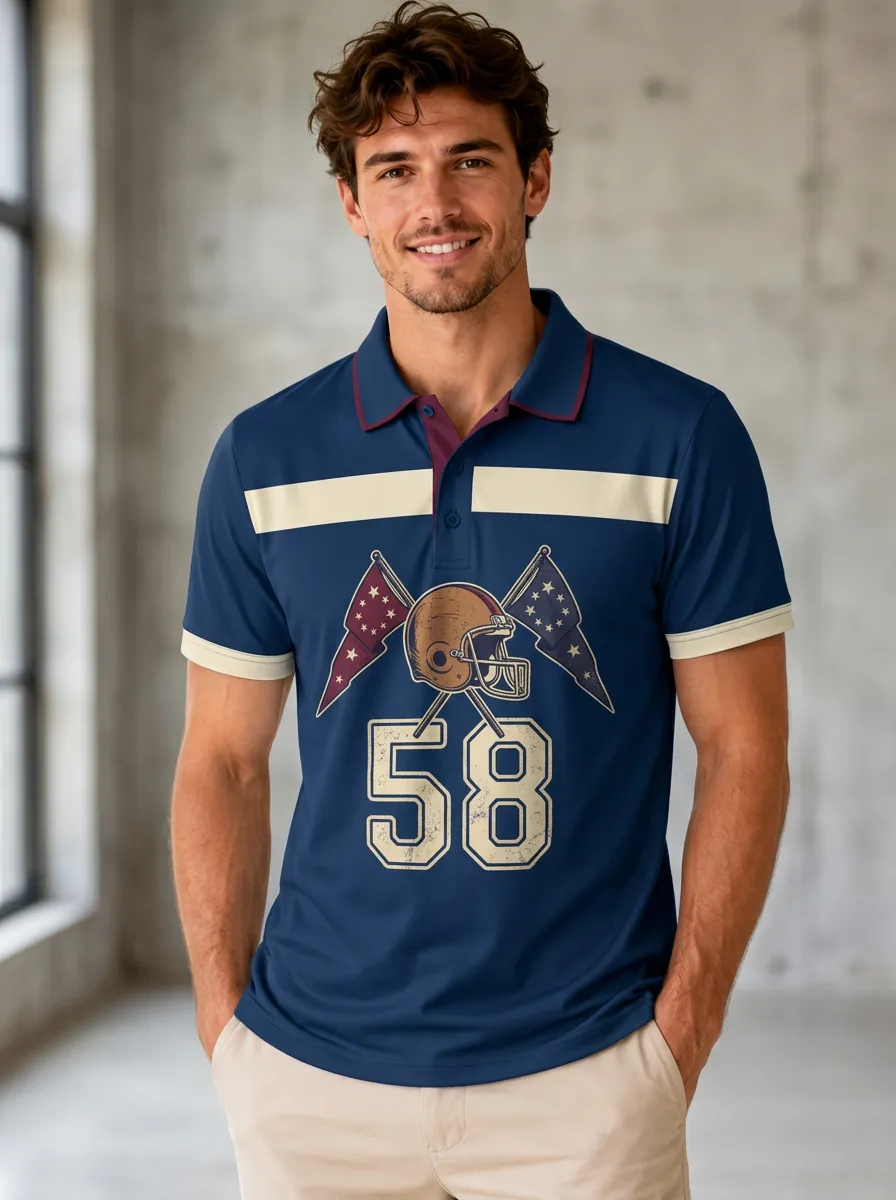 Men's Classic Gridiron Helmet Flag Polo Shirt