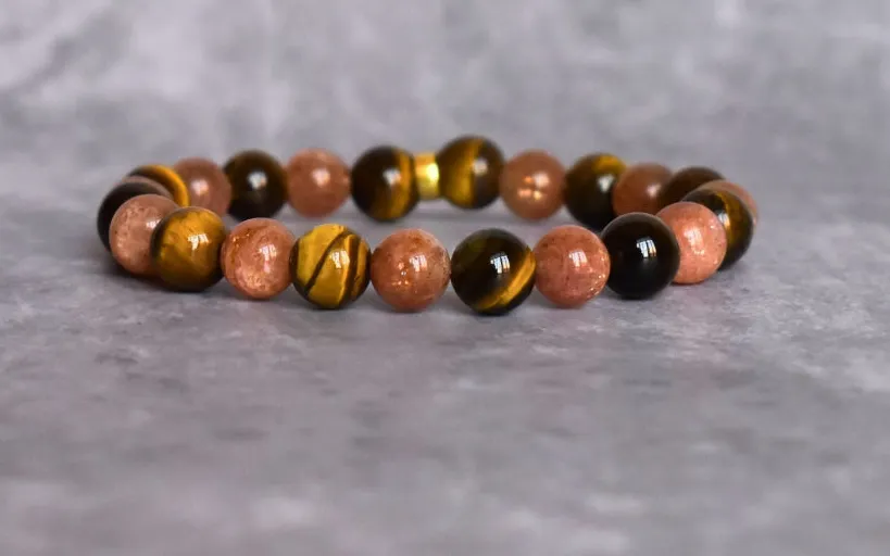 Leo Zodiac Tiger Eye Sunstone Bead Bracelet