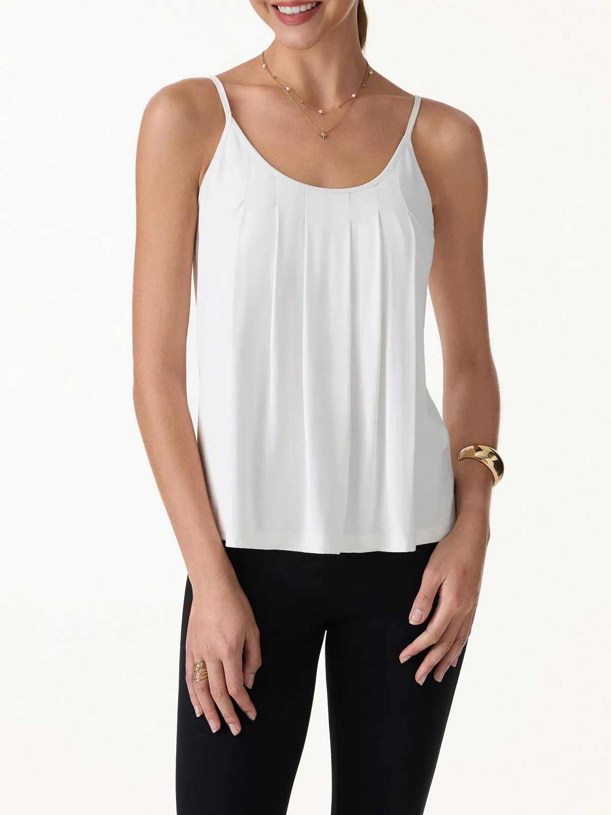 U-Neck Pleated Spaghetti Bra Tank