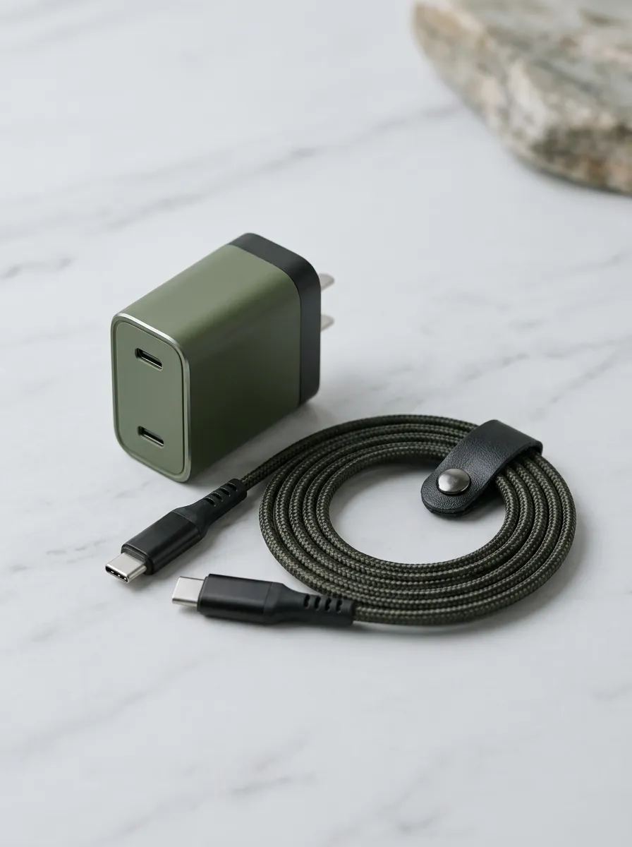 Olive Green Braided USB-C Charger and Cable Set