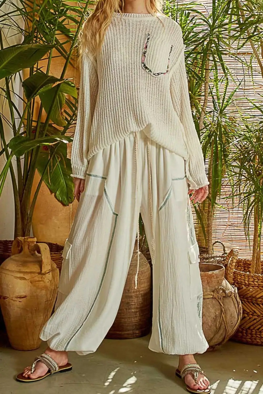 Floral Textured Oversized Relaxed Sweater