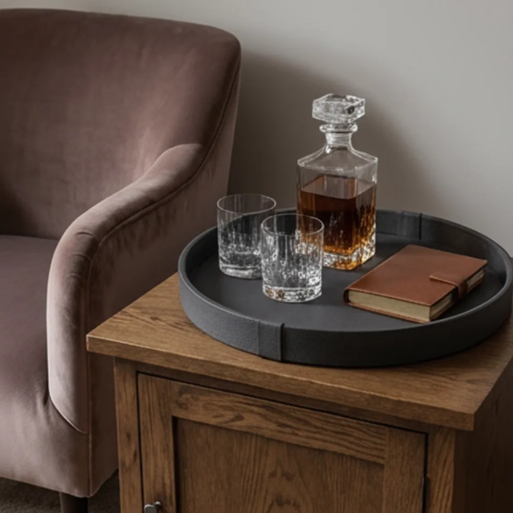 Calfskin Leather Round Tray