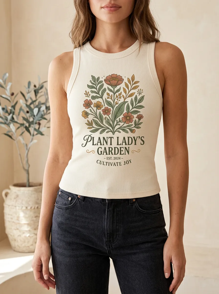 Plant Lover Garden Floral Ribbed Tank Top