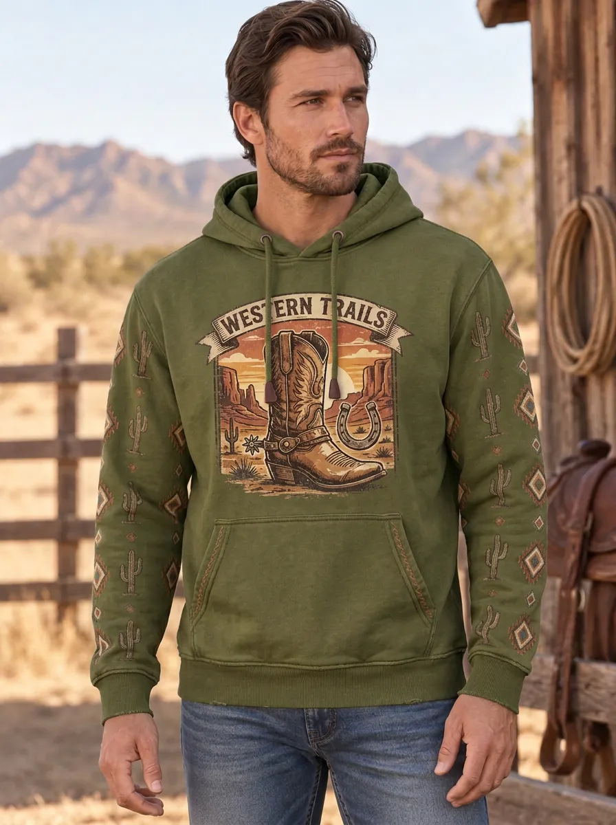 Men's Western Cowboy Cactus Graphic Hoodie