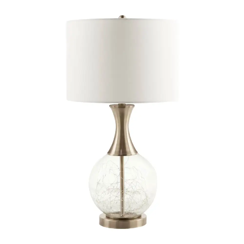 Linen Shade Glass Metal Iron Table Lamp