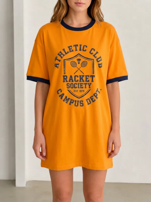 Women's Badminton Lover Racket Society Athletic Printed T-shirt