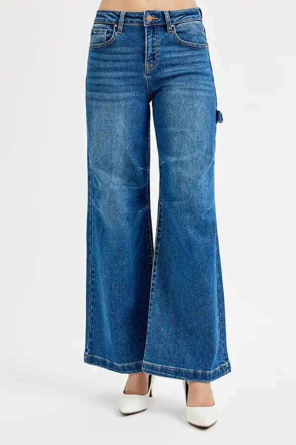 Full Size High Rise Wide Leg Patch Detailed Jeans Plus Size