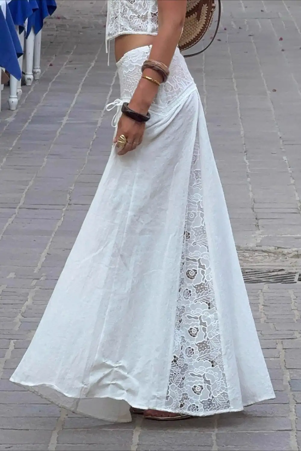 Casual Lace Ribbed Woven Skirt