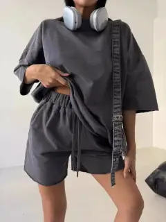 Relaxed Refined Drawstring Tee and Shorts Matching Set