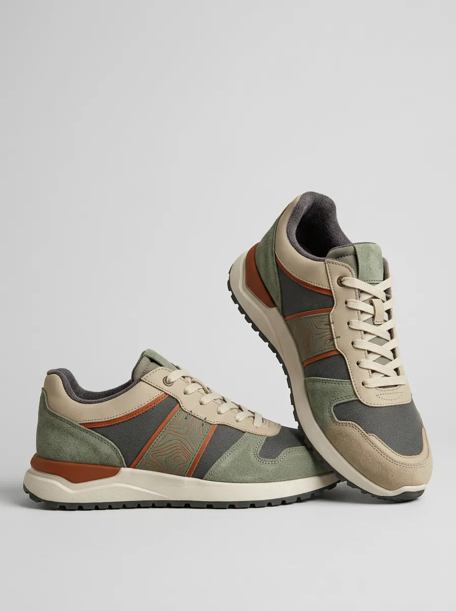 Men's Contemporary Outdoor Hiking Topographic Map Print Sneakers
