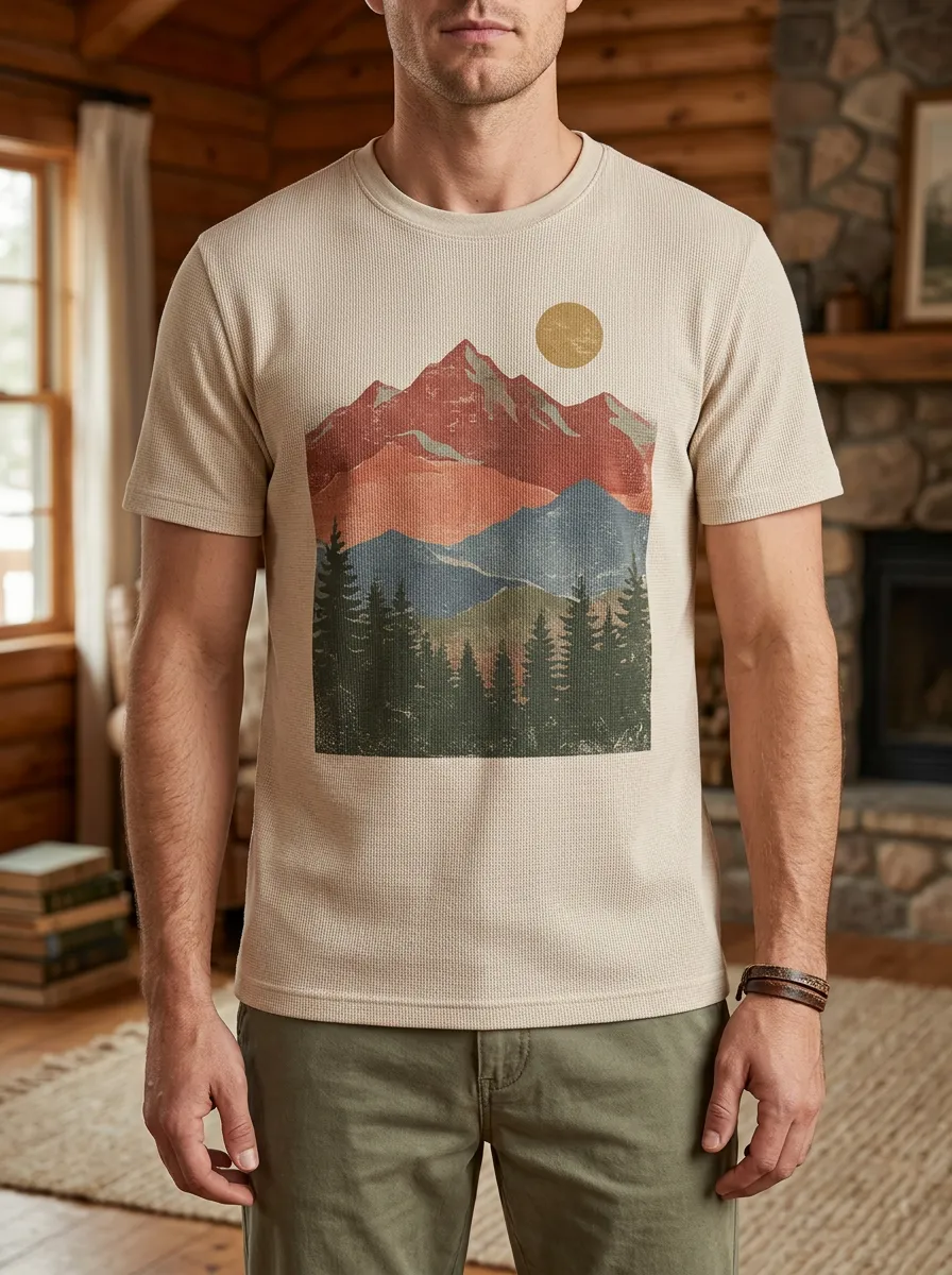 Men's Nature Lover Mountain Forest Sun Crew Neck T-Shirt