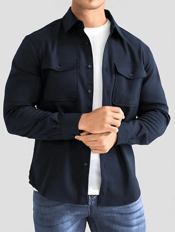 Navy Blue Button Front Overshirt