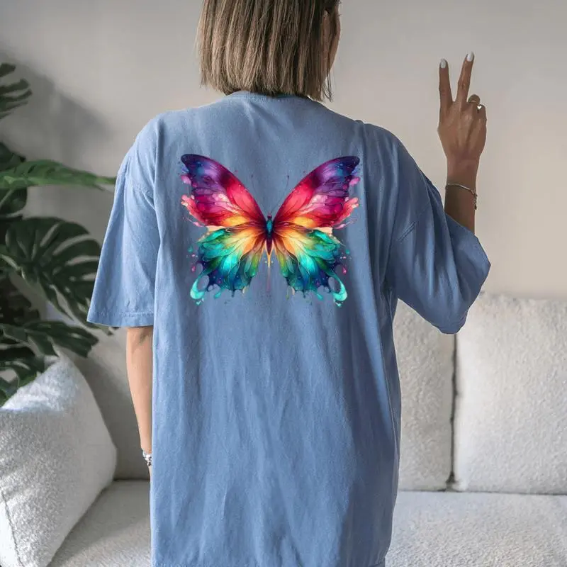Watercolor Butterfly Graphic Women Women's Oversized Comfort T-Shirt Back Print