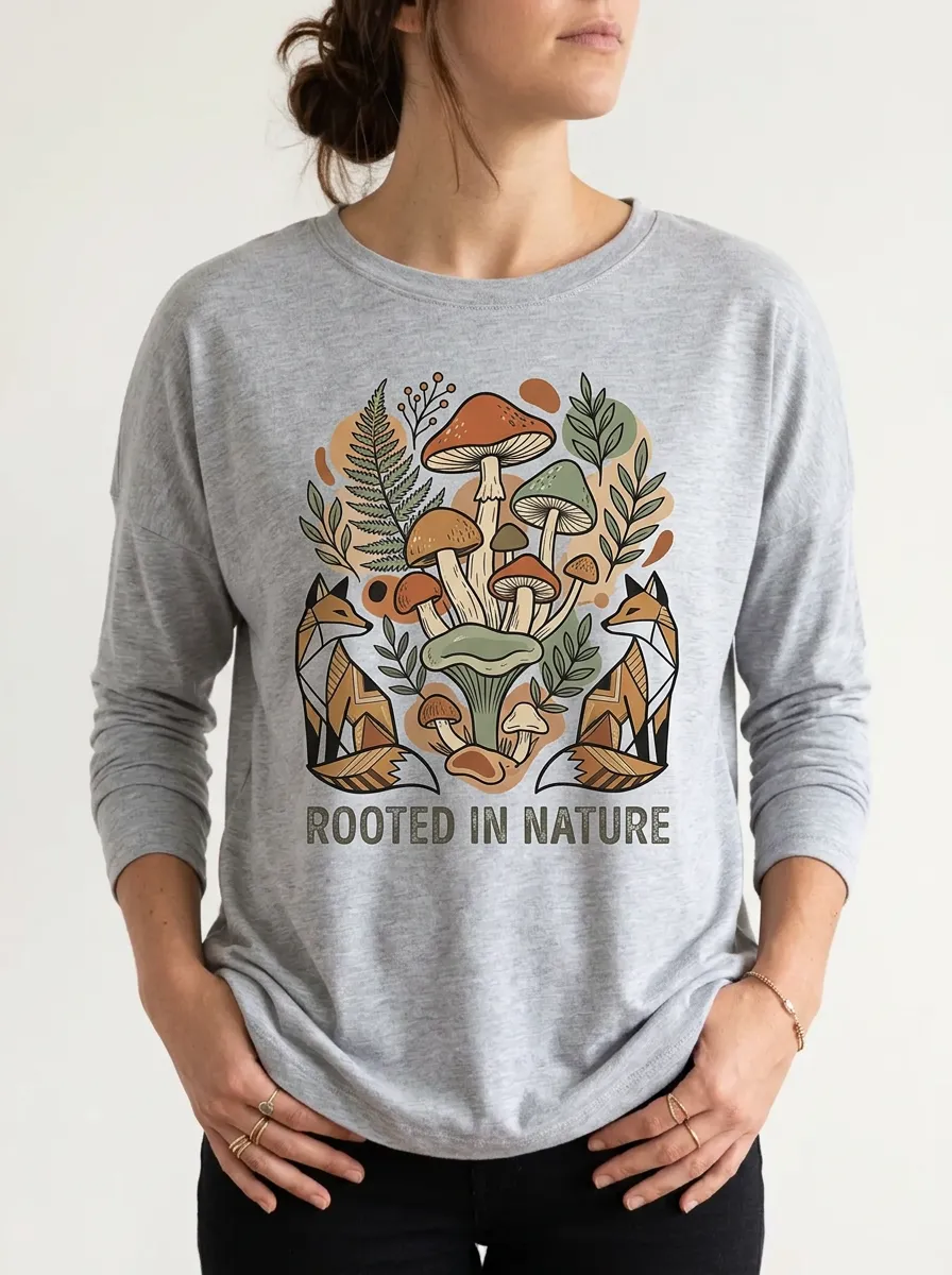 Nature Lover Fox Mushroom Rooted Long Sleeve Top