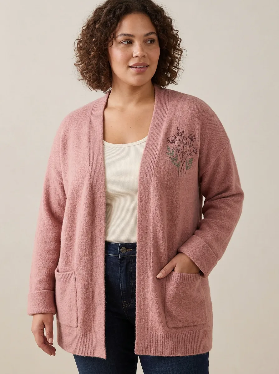 Women's Floral Nature Lover Embroidered Pink Casual Cardigan