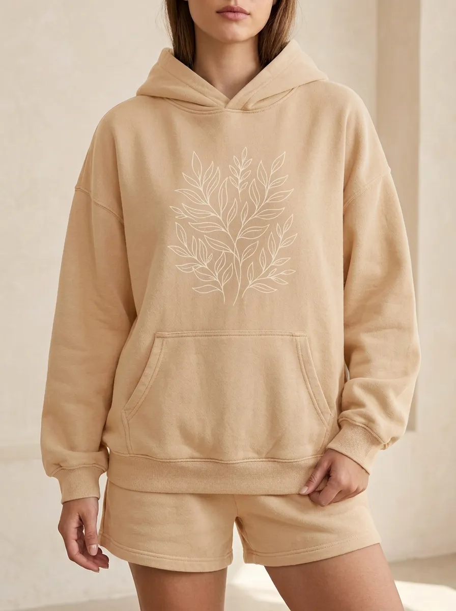 Botanical Leaf Line Art Hoodie