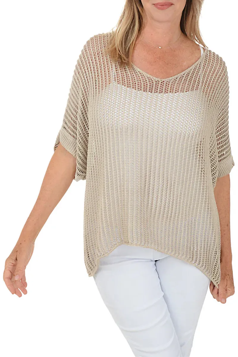Open Knit Short Sleeve Sweater