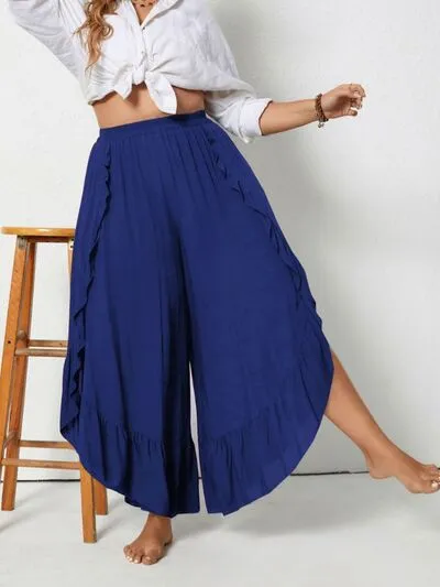 Relaxed Plus Size Ruffled Wide Leg Pants