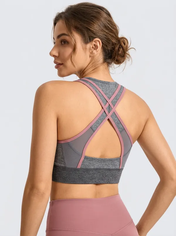Women's Mesh Panel Printed Crisscross Back Active Bra