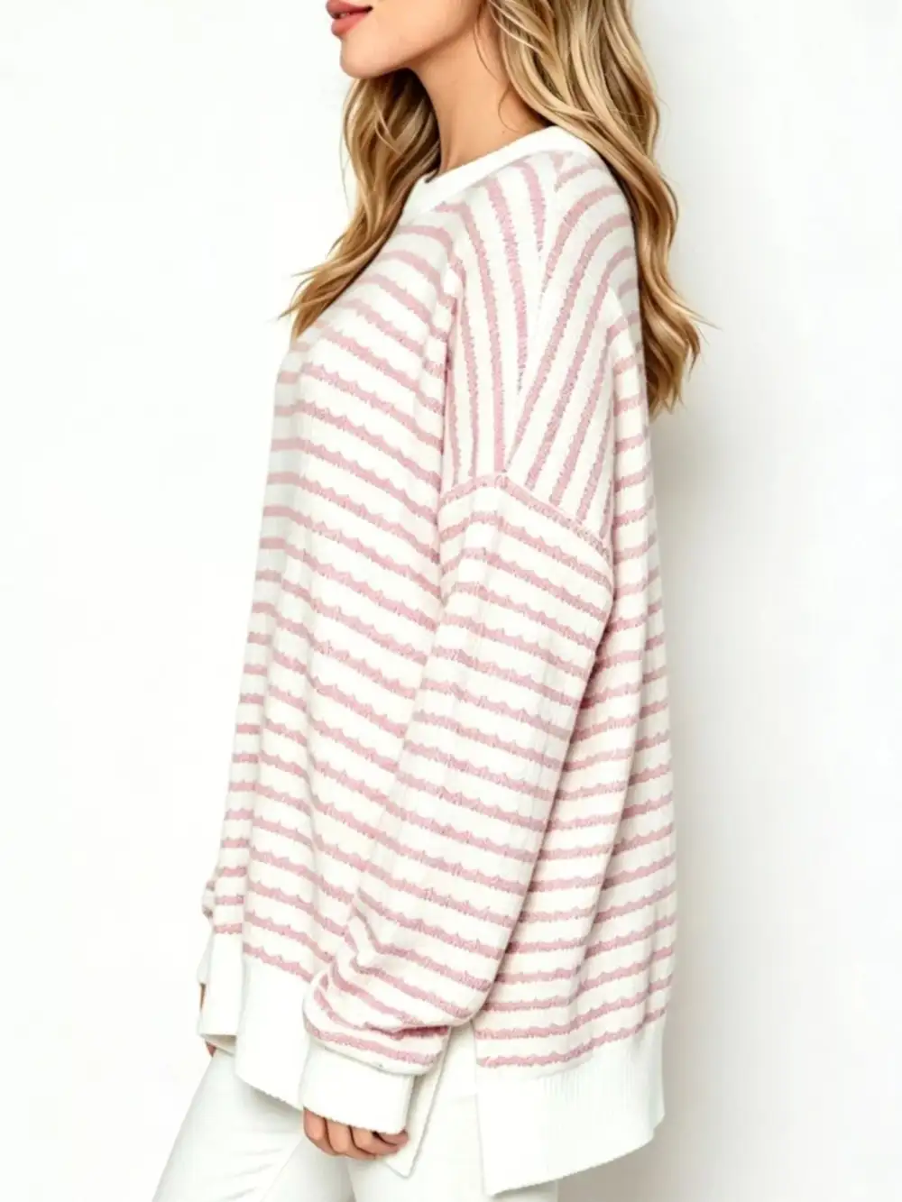 Crew Neck Striped Oversized Sweatshirt