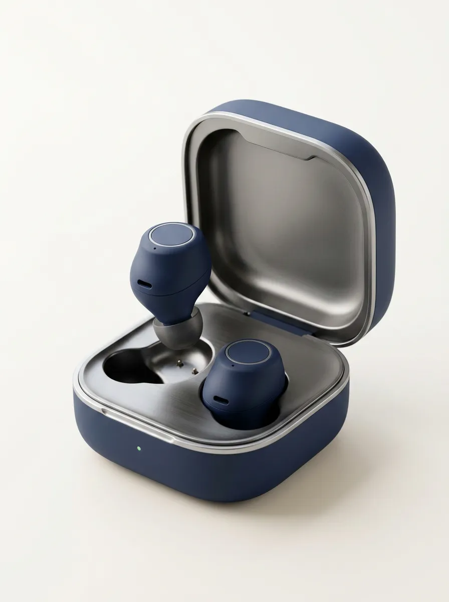 Unisex Tech Enthusiast Navy Blue Minimalist Printed Earbuds