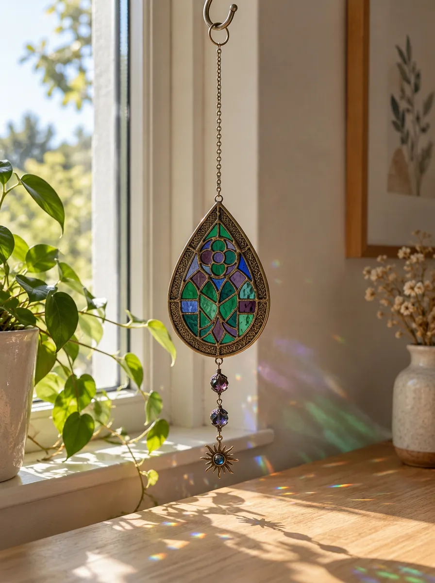 Stained Glass Teardrop Suncatcher Hanging Ornament