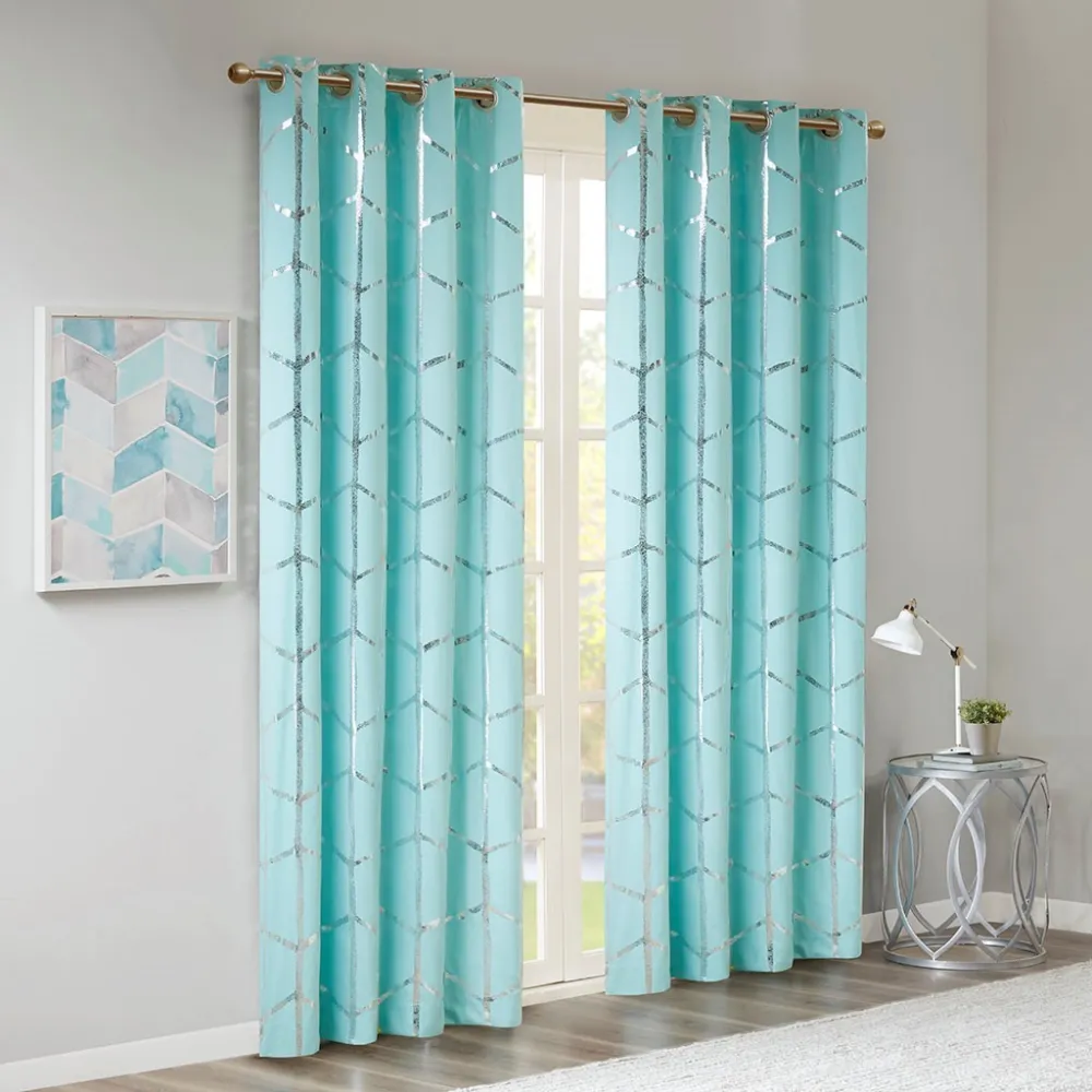 Clean-Lined Total Blackout Microfiber Geometric Grommet Curtain Panel