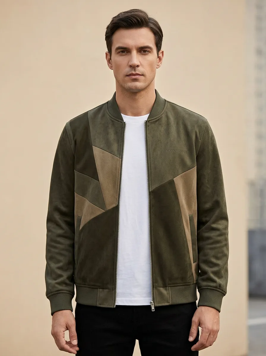 Colorblock Suede Bomber Jacket