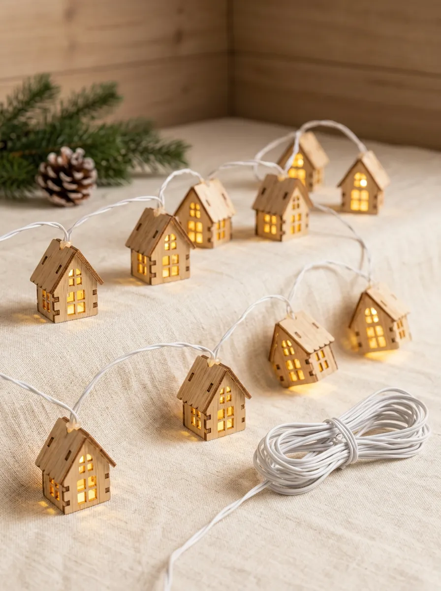 Festive Wooden House Christmas LED String Lights